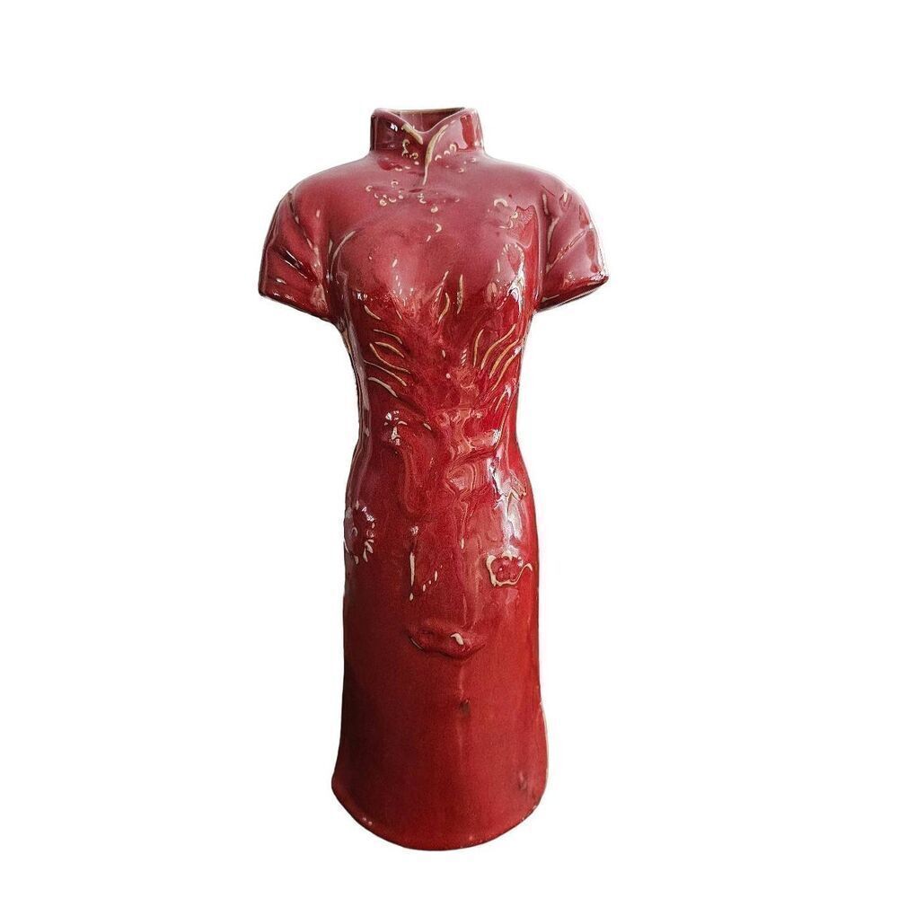 Kimono Red Sculpture Statue Vintage Japanese Vase 17" High Flawless Collectible